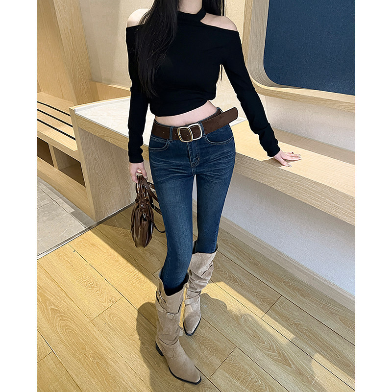 蓝色弹力紧身小脚牛仔裤女2026秋季新款休闲高腰时尚显瘦铅笔裤潮
