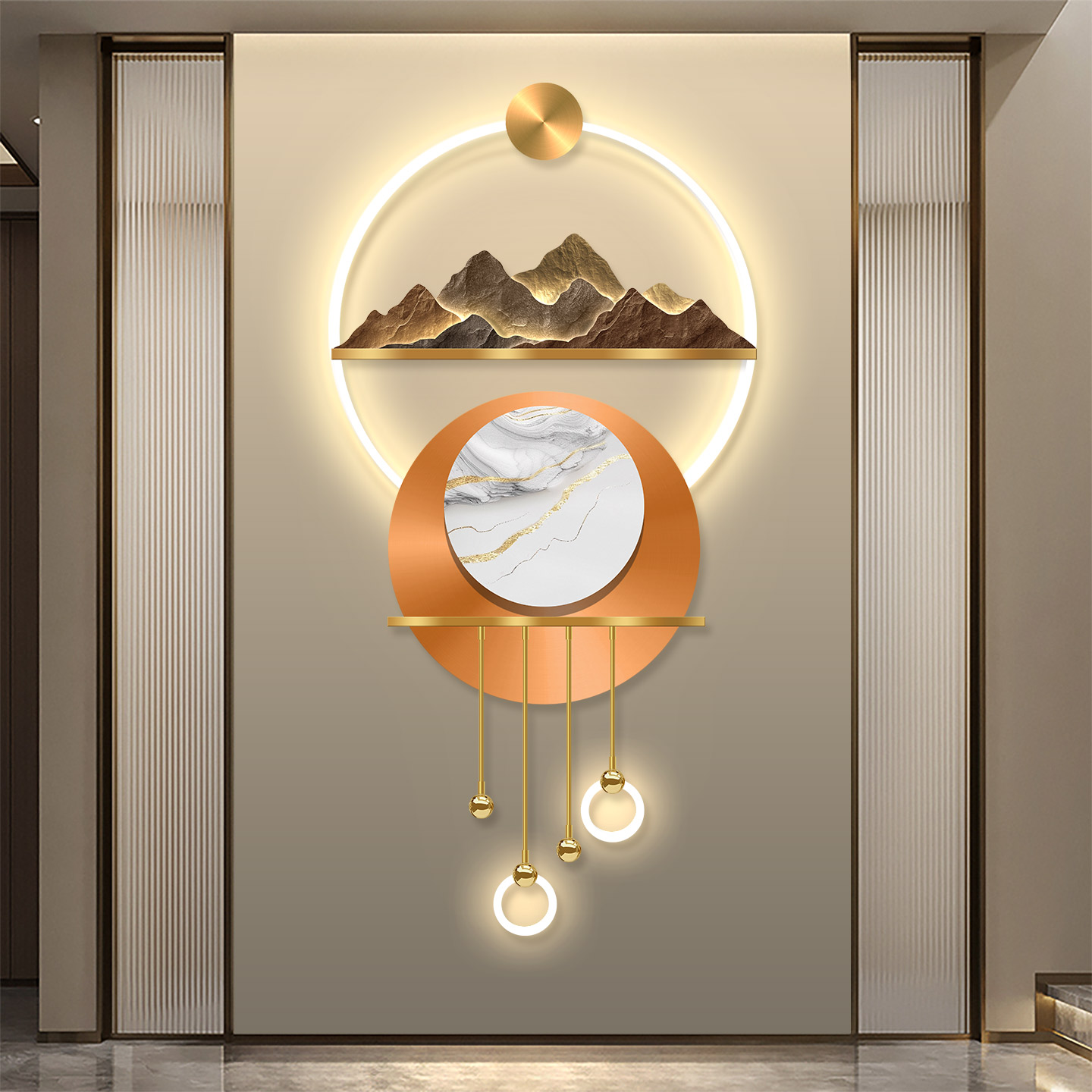 现代轻奢创意玄关装饰画电视背景墙格栅壁饰高级感走廊挂件壁灯画图片