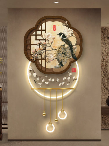 喜上眉梢入户玄关装饰画宋代美学梅花形花鸟挂画新中式走廊壁画灯