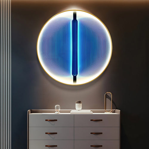 简约玄关装饰画 画LED灯画 画现代轻奢圆形走廊过道挂画 画客厅样