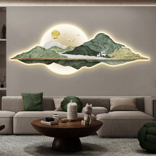 饰画背有靠山沙发背景墙挂画发光壁灯画高级感氛围画 侘寂风客厅装