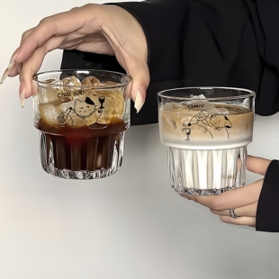 线条猫狗情侣玻璃杯高颜值网红冷饮咖啡杯设计感学生闺蜜玻璃水杯