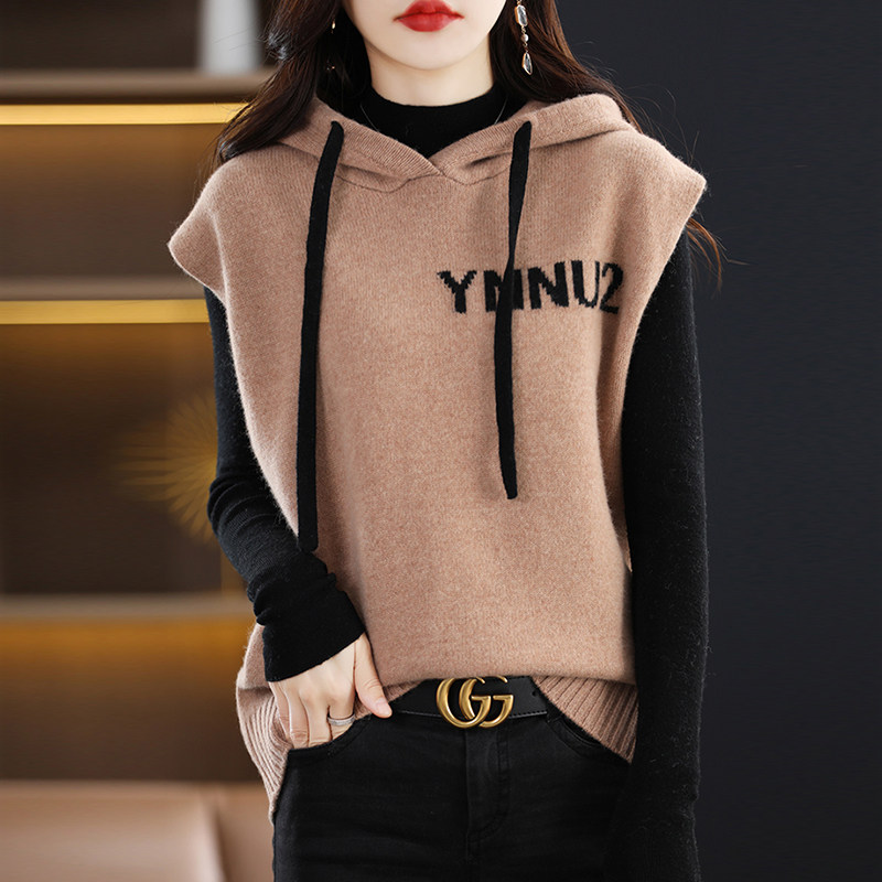 无袖针织衫连帽卫衣毛衣马甲背心打底内搭洋气叠穿两件套装女春秋