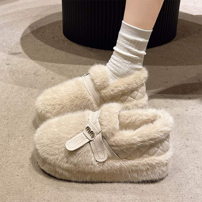 网红厚底毛毛鞋女百搭外穿2025新款冬季加绒棉鞋软底一脚蹬豆豆鞋,女鞋,乐福鞋（豆豆鞋）,淘宝优惠券,粉丝福利购,淘宝优惠卷