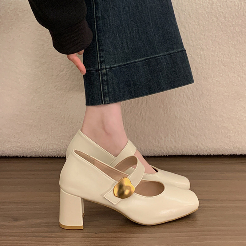 内外增高7cm黑色高跟玛丽珍鞋女2026春季粗跟配裙魔术贴真皮单鞋,女鞋,玛丽珍鞋,淘宝优惠券,粉丝福利购,淘宝优惠卷