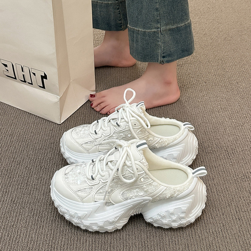 厚底轮胎底老爹鞋女无后跟包头半拖鞋2026新款欧洲站运动休闲鞋潮