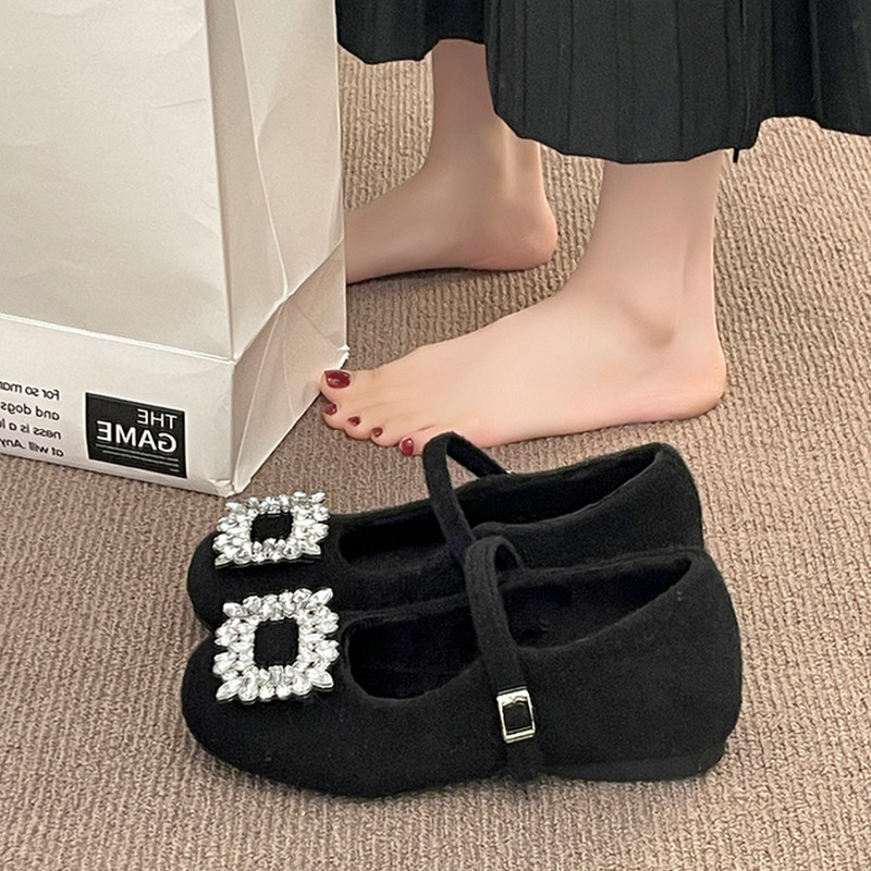 水钻方扣法式复古玛丽珍鞋女2025春季新款晚晚风浅口方头平底单鞋,女鞋,浅口单鞋,淘宝优惠券,粉丝福利购,淘宝优惠卷