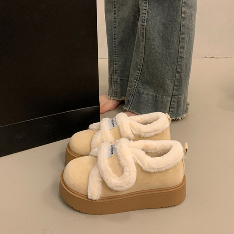 厚底加绒毛毛鞋女外穿丑萌雪地靴2025冬季新款加厚保暖棉鞋子板鞋