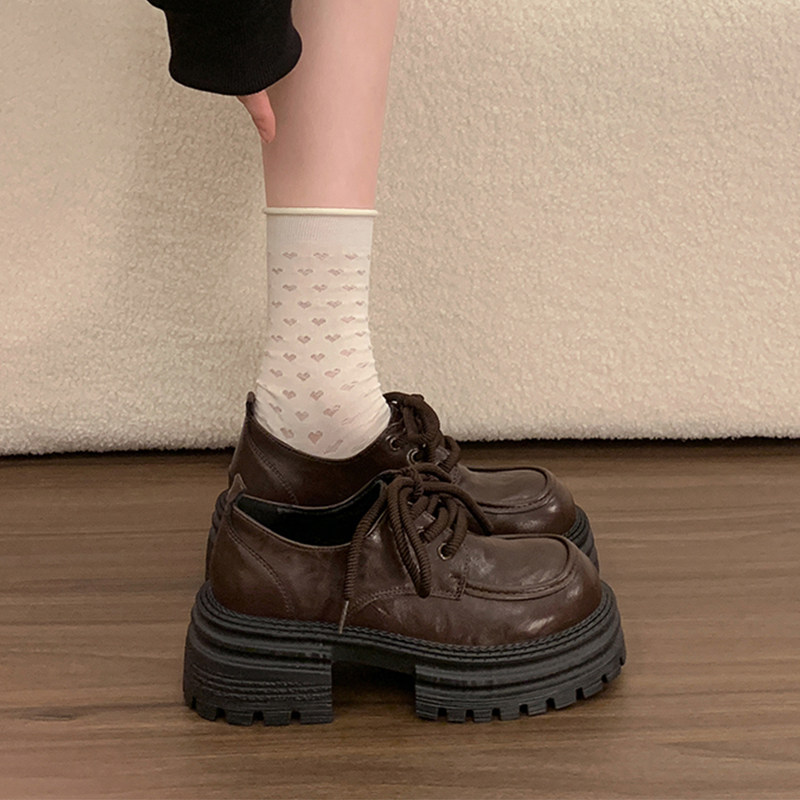 英伦风小皮鞋女2026春季新款厚底增高法式单鞋爆款系带鞋子乐福鞋,女鞋,乐福鞋（豆豆鞋）,淘宝优惠券,粉丝福利购,淘宝优惠卷