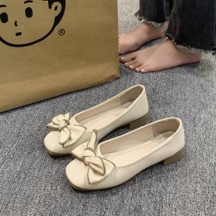 平底鞋 小众蝴蝶结方头浅口单鞋 孕妇瓢鞋 豆豆鞋 子 女2025年春秋新款
