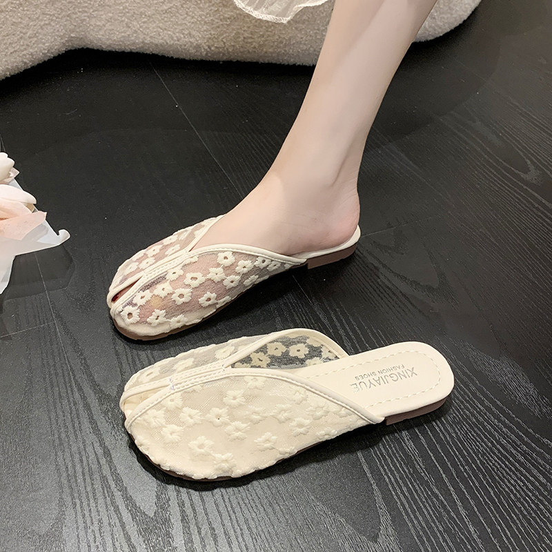 网纱透气包头拖鞋女夏外穿2026年新款软底休闲半拖懒人配裙子凉拖