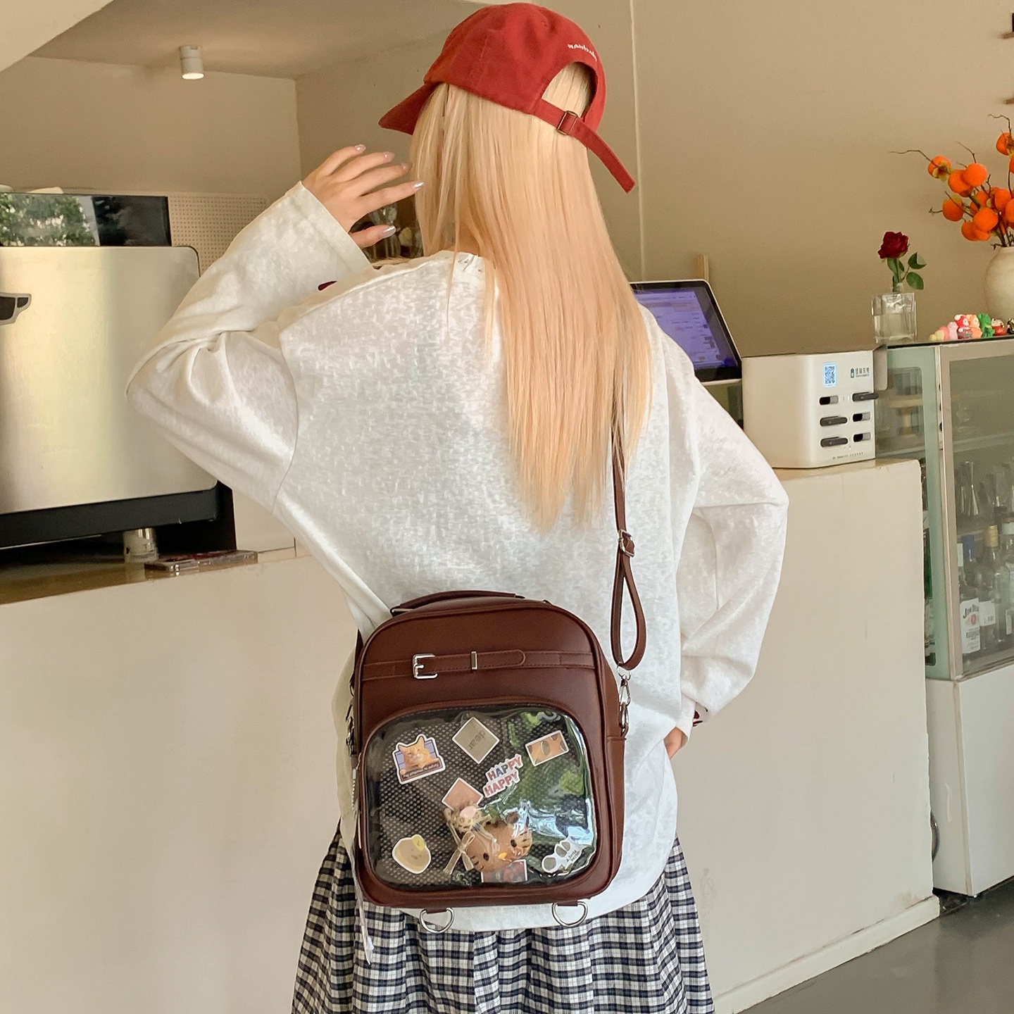 新款吧唧透明痛包双肩包女生甜美可爱背包小型书包学生百搭斜挎包