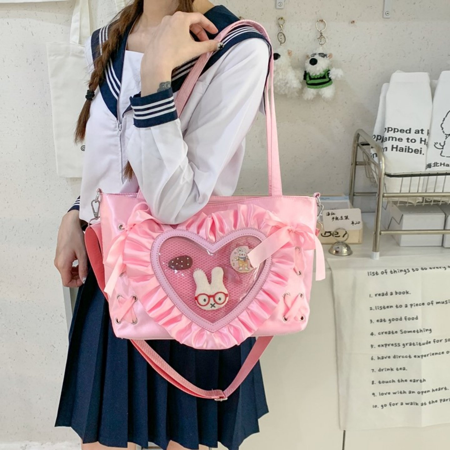 日系痛包大容量手提托特包丝带爱心花边吧唧包二次元斜挎包,箱包皮具/热销女包/男包,痛包,淘宝优惠券,粉丝福利购,淘宝优惠卷