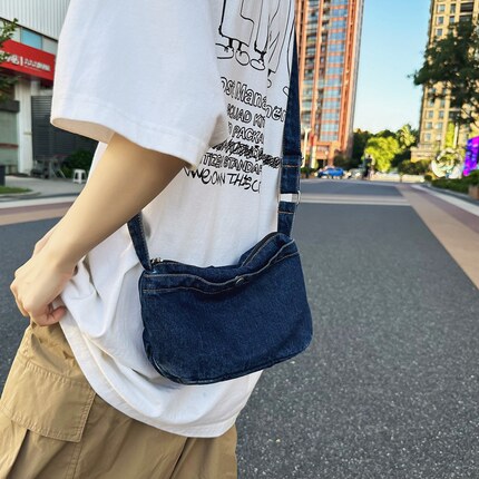潮流小众设计牛仔布包包ins韩版迷你小方包日系单肩斜挎包手机包