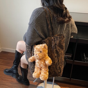 韩系松驰感大容量包包女2025新款学生上课通勤豹纹休闲单肩托特包