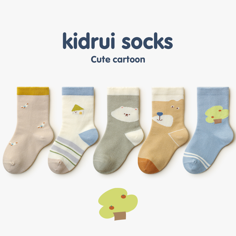 喜得瑞宝宝袜子春秋季纯棉中大童卡通可爱无骨短袜男孩松口中筒袜