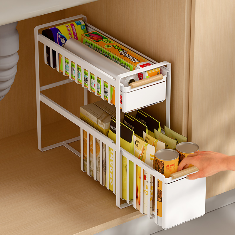 调料品置物架抽拉式窄款夹缝拉篮厨房橱柜内抽屉式极窄深柜收纳盒