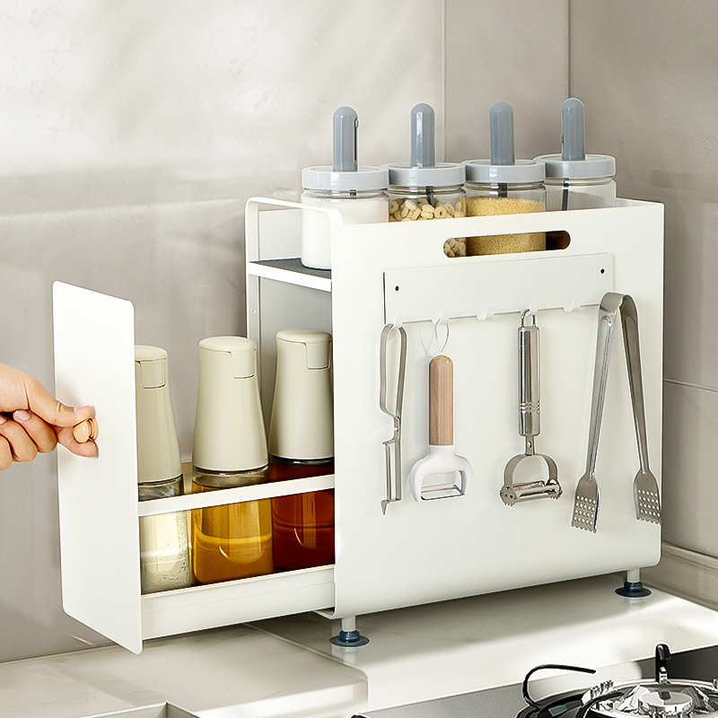 抽拉式调料架台式油盐酱醋收纳架窄缝抽拉篮双层置物架夹缝收纳柜