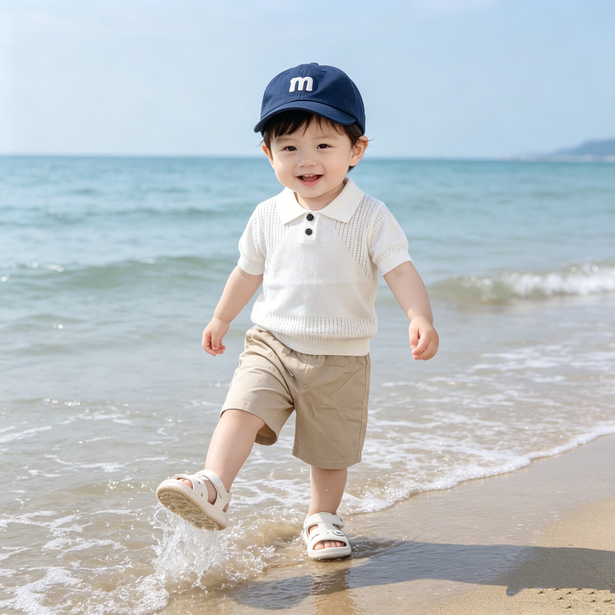 男童韩版短袖polo领针织套装2026夏季透气薄款冰爽T恤短裤两件套图片