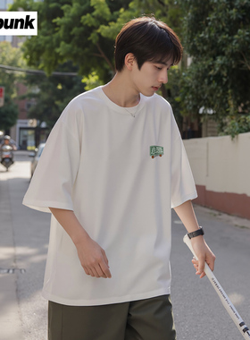 疯庞克 350g重磅白色短袖T恤男夏季日系街头纯棉宽松休闲半袖男款