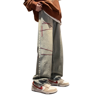牛仔裤男款高街vibe潮流百搭阔腿裤子美式复古直筒宽松休闲长裤潮
