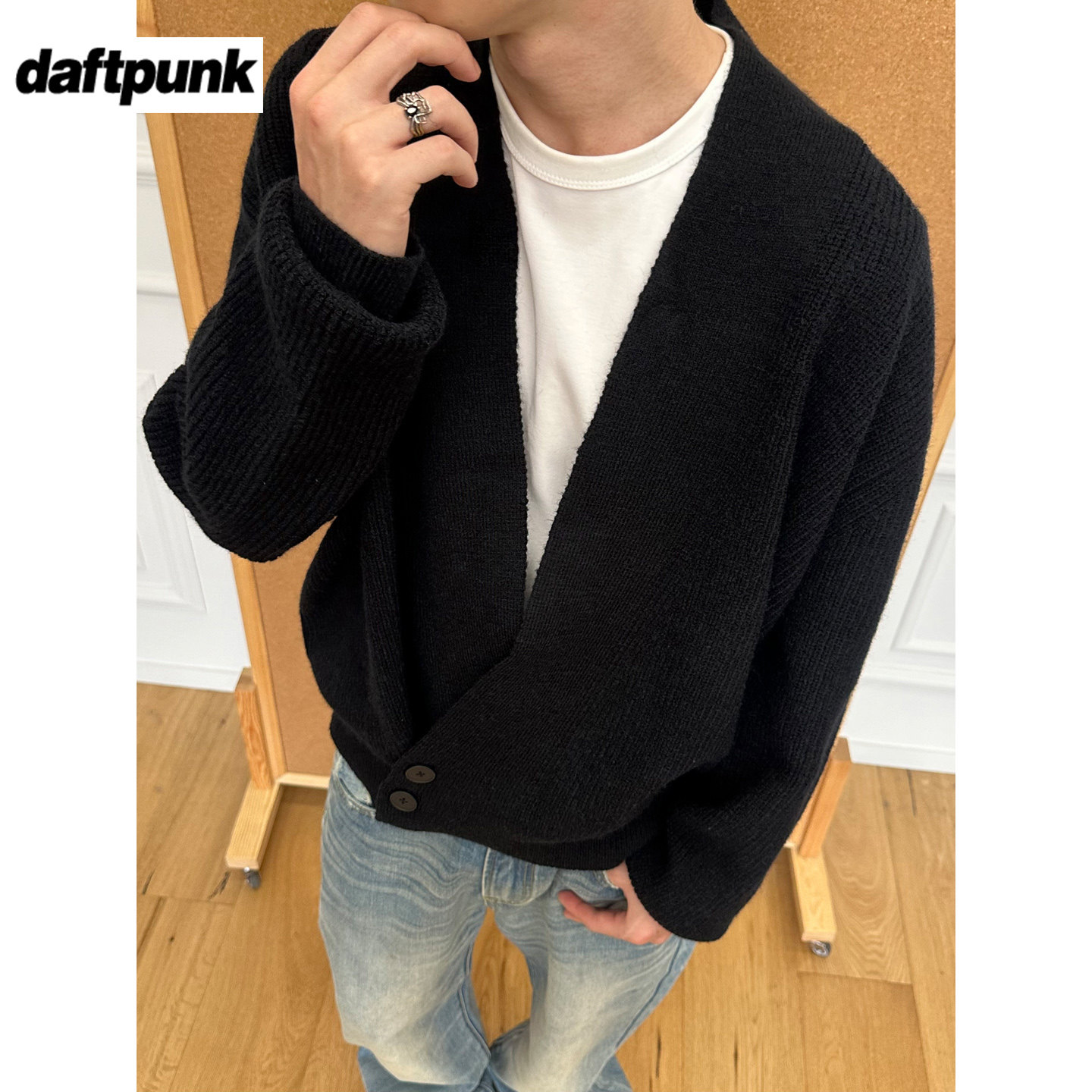 新中式高级感开衫毛衣男秋不规则斜纽扣V领外套老钱慵懒风针织衫,男装,针织衫/毛衣,淘宝优惠券,粉丝福利购,淘宝优惠卷