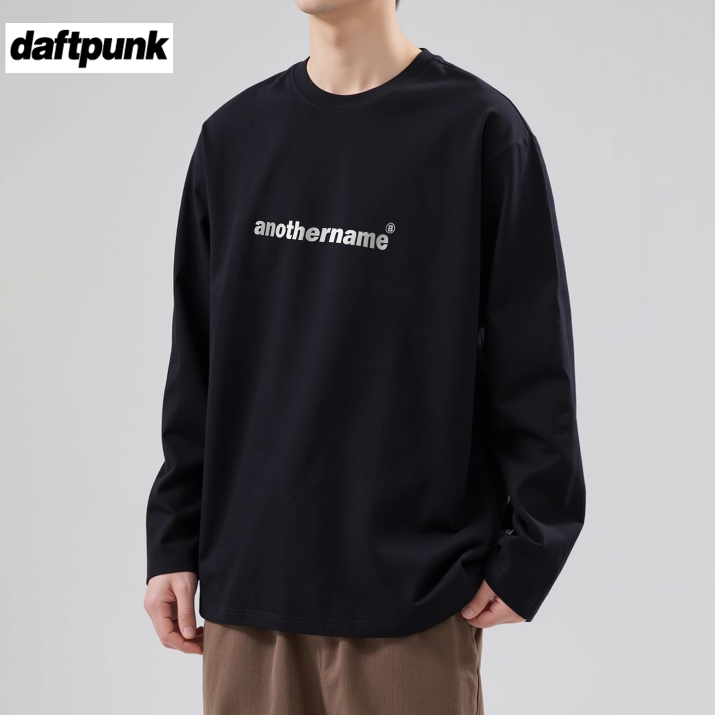 ins潮牌简约字母长袖T恤220g纯棉