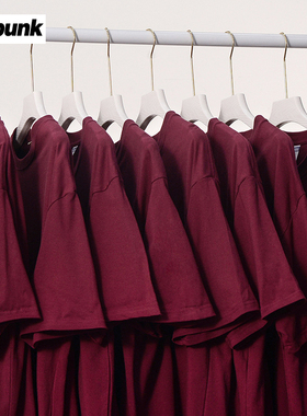 240G重磅纯棉美式宽松ins潮流超显白酒红色T恤oversize男女打底衫