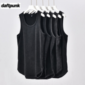 高街水洗做旧背心男ins潮牌宽松美式 复古嘻哈无袖 坎肩T恤情侣上衣