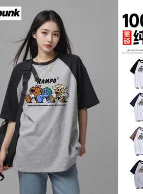 疯庞克原创可爱趣味百搭复古短袖t恤男女款休闲卡通印花圆领上衣