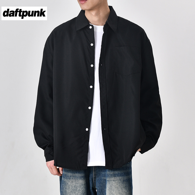 垂感宽松黑色衬衫男长袖白色衬衣