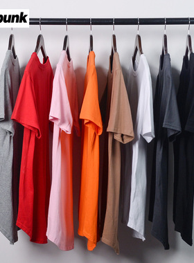 加长素色净色打底抹茶绿色疯庞克圆弧下摆半袖潮百搭短袖T恤男女