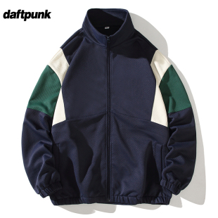 春季 街头复古撞色拼接立领夹克男生潮牌宽松情侣休闲百搭运动上衣