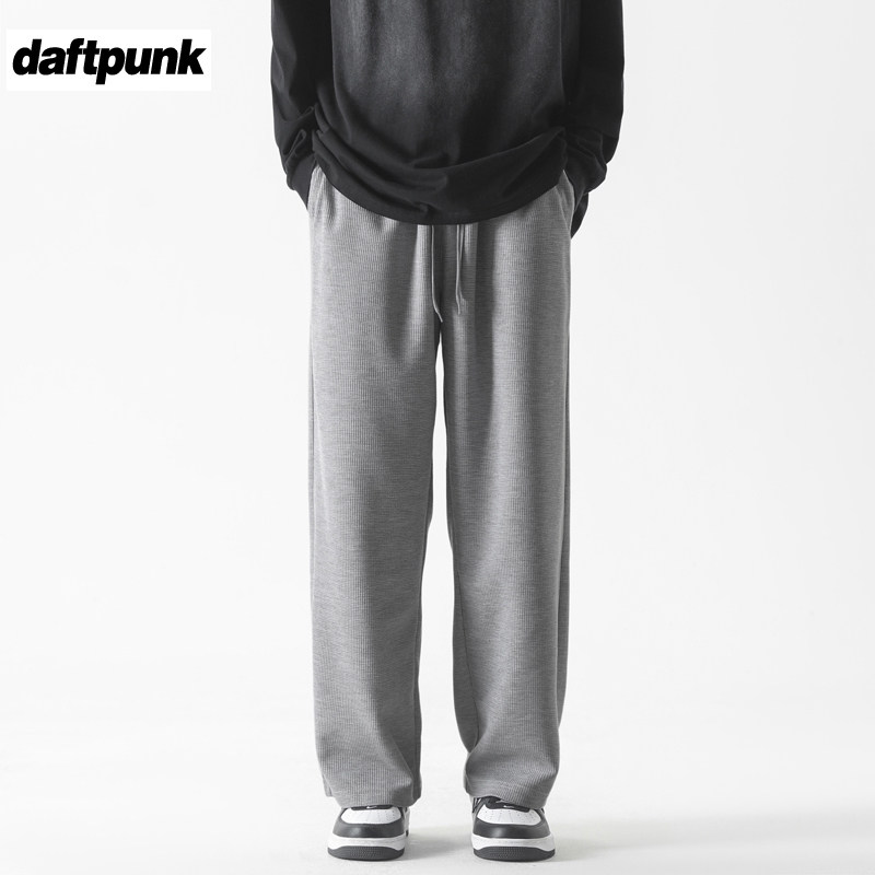 直筒宽松华夫格裤子男女休闲