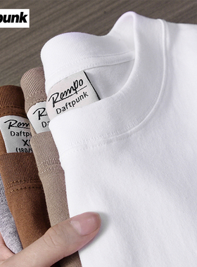 260G重磅新疆纯棉圆领宽松厚实美式复古纯白色小领口短袖t恤男女