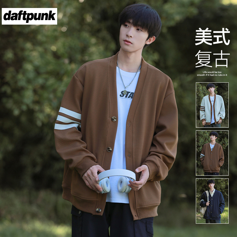 学院风长袖撞色拼接针织衫