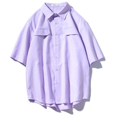 百搭外套男女装 复古印花短袖 薄款 男友风宽松潮流衬衫 衬衫 男生夏季