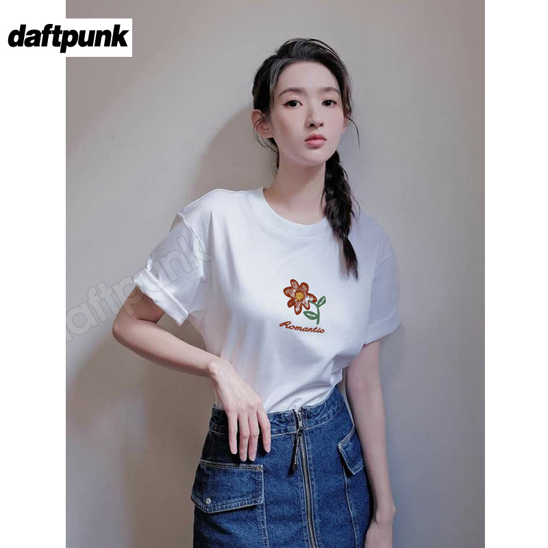 王玉雯明星同款花朵短袖t恤