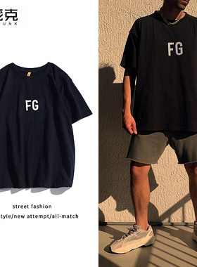 欧美街头风富贵FG反光潮流宽松高街嘻哈百搭休闲短袖T恤男女夏季