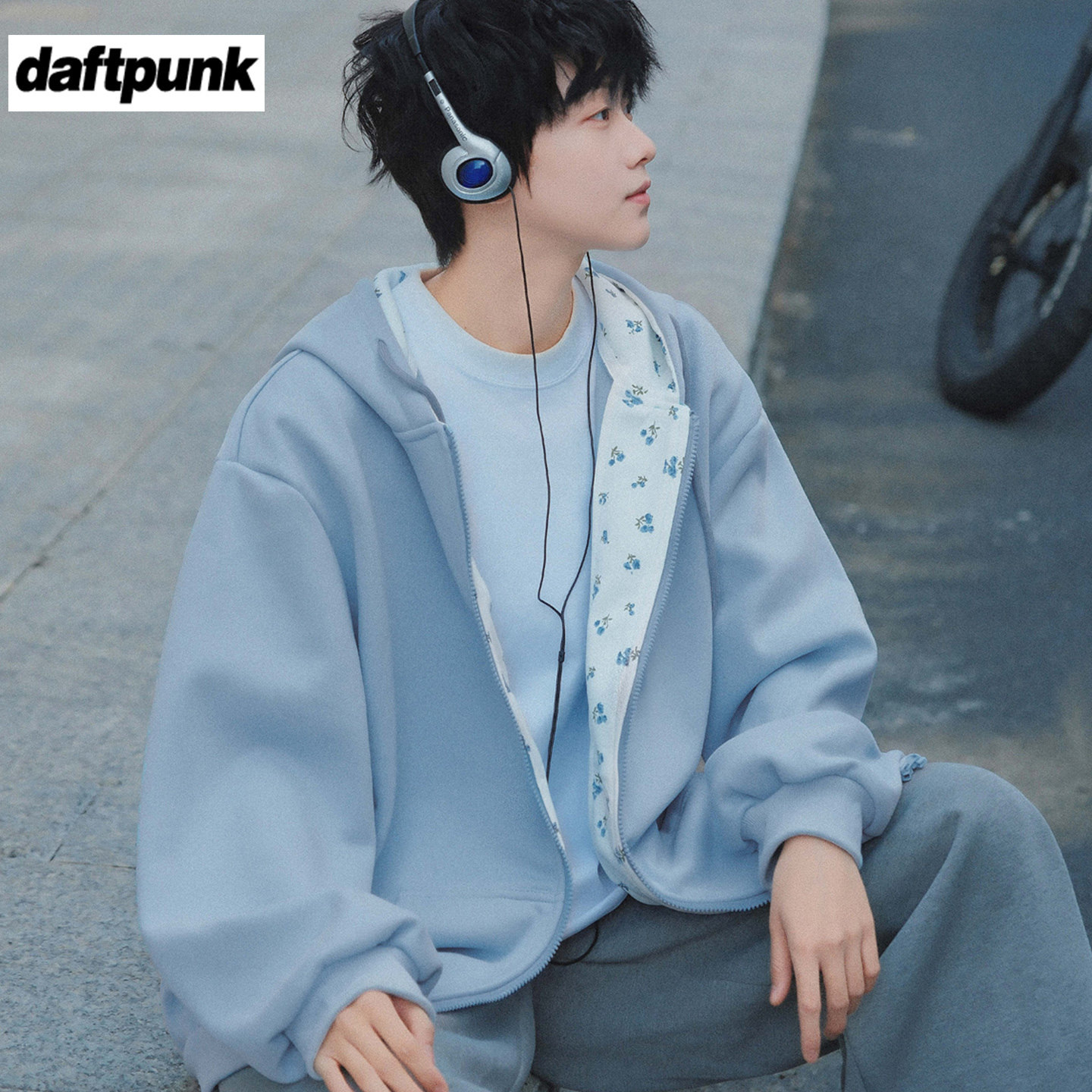 美式复古碎花连帽卫衣加绒保暖