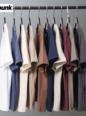 日系260g重磅t恤男短袖复古阿美咔叽纯棉纯色白色打底衫半袖夏季