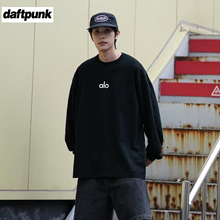 2025秋新款美式休闲alo字母硅胶印花长袖t恤男索罗娜宽松百搭上衣