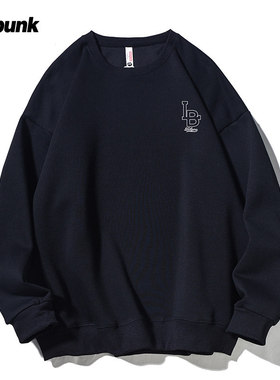 疯庞克春季复古简约字母圆领卫衣男潮牌bf慵懒风情侣休闲打底衫潮