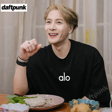 王嘉尔同款圆领阿洛alo短袖男女款慵懒宽松压胶260g纯棉百搭t恤衫