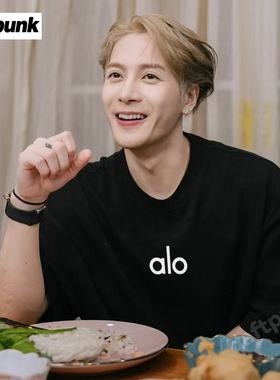 王嘉尔同款圆领阿洛alo短袖男女款慵懒宽松压胶260g纯棉百搭t恤衫