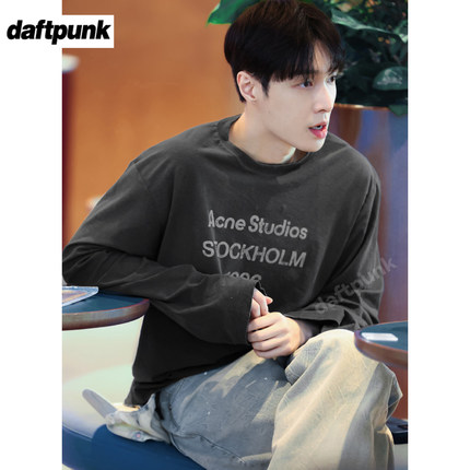 张艺兴明星同款1996做旧字母印花长袖T恤纯棉百搭打底经典款上衣