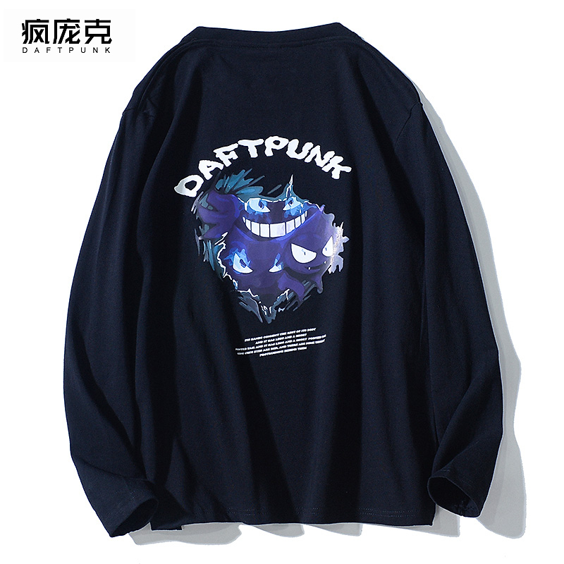 潮牌设计感黑色长袖T恤男