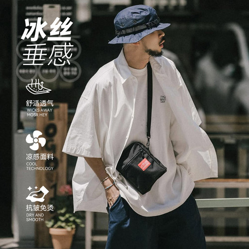 韩版高街帅气短袖衬衫男夏季