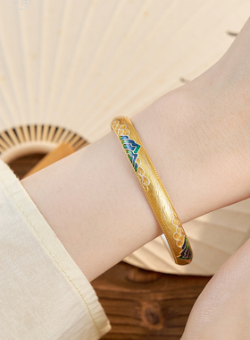 银匠 [千里江山] 新中式国风足银999.9珐琅彩轻奢百搭开口手镯女