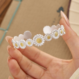 银匠[向阳花]国风新中式足银999.9手镯女描金向日葵小众重工手环